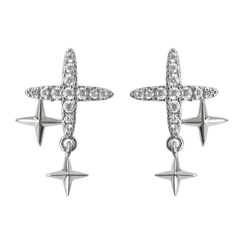 Sweet Cool Copper Micro Pave Zircon Star Stud Earrings Minimalist Fashion Commuter Jewelry