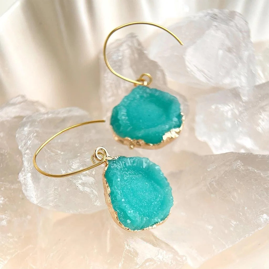 Original Design Green Resin Irregular Geometric 3D Drop Earrings For Spring Summer