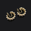 Luxury Gold Tone Spiral Hoop Pearl Zircon Alloy Stud & Clip On No Piercing Commuter Earrings