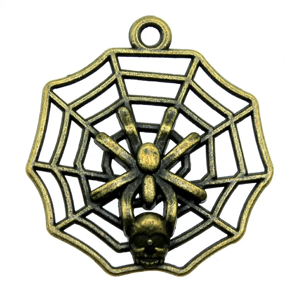 29x26mm 2.9g Multicolor Zinc Alloy Skull Spider Spider Web Charm Pendant for Halloween Jewelry Making