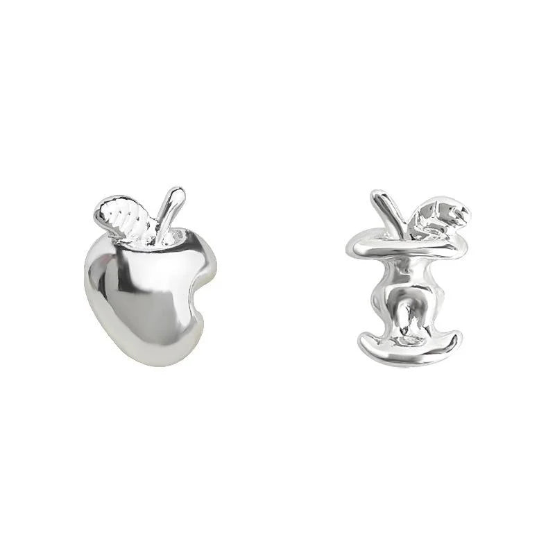 Style Fresh Asymmetric Apple AB Stud Earrings Copper Fruit Design