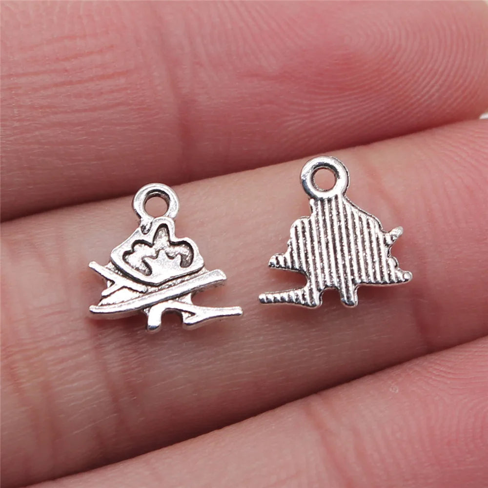 11x11mm 0.4g Antique Silver Zinc Alloy Campfire Charm Pendant for DIY Necklace Bracelet Jewelry Making