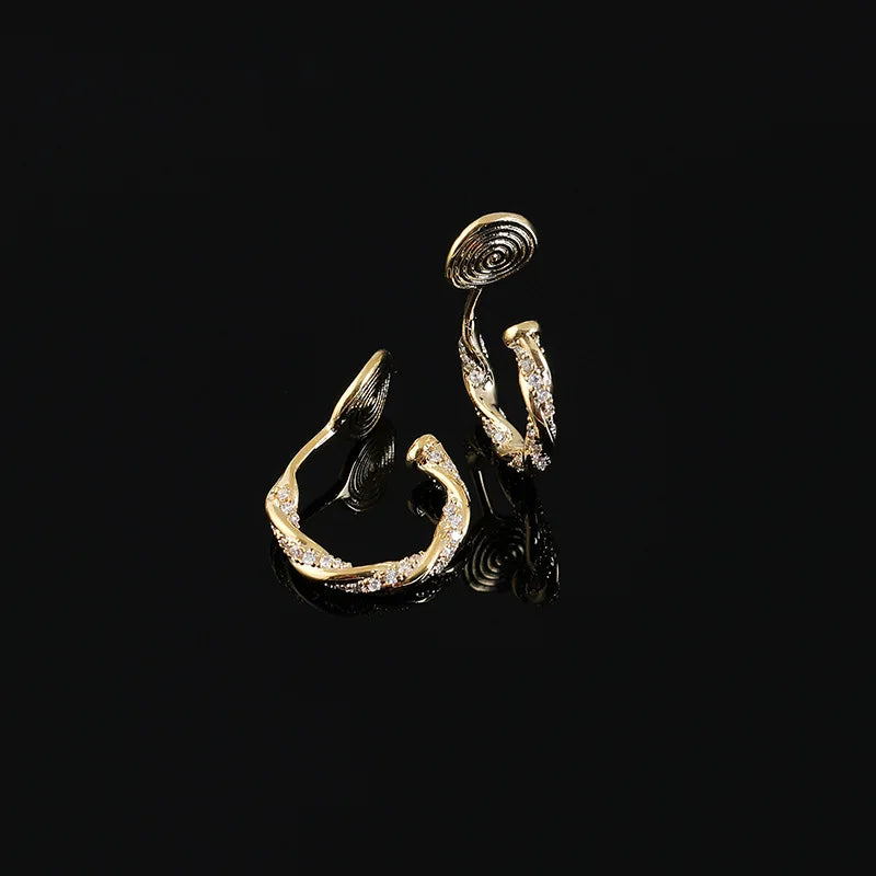 Elegant Gold Alloy Zircon Twisted Hoop Mosquito Coil Stud & Clip On No Piercing Small Huggie Earrings