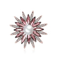 Elegant Sunflower Flower Brooch With Blue Crystal Petals, Pearl Center And Rhinestone Alloy Lapel Pin Gift