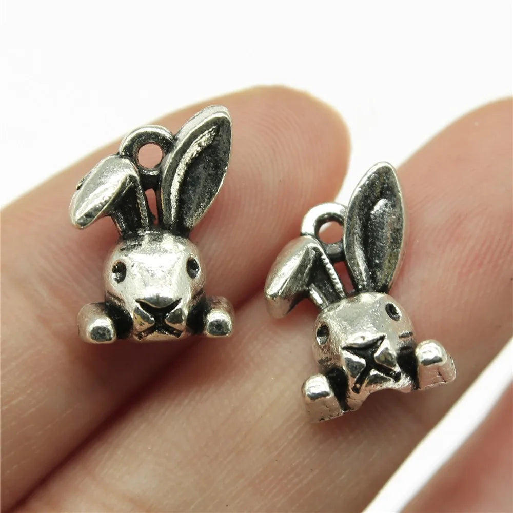 13mm 1.3g Antique Silver Zinc Alloy Rabbit Head Charm Pendant for DIY Bracelet Necklace Making