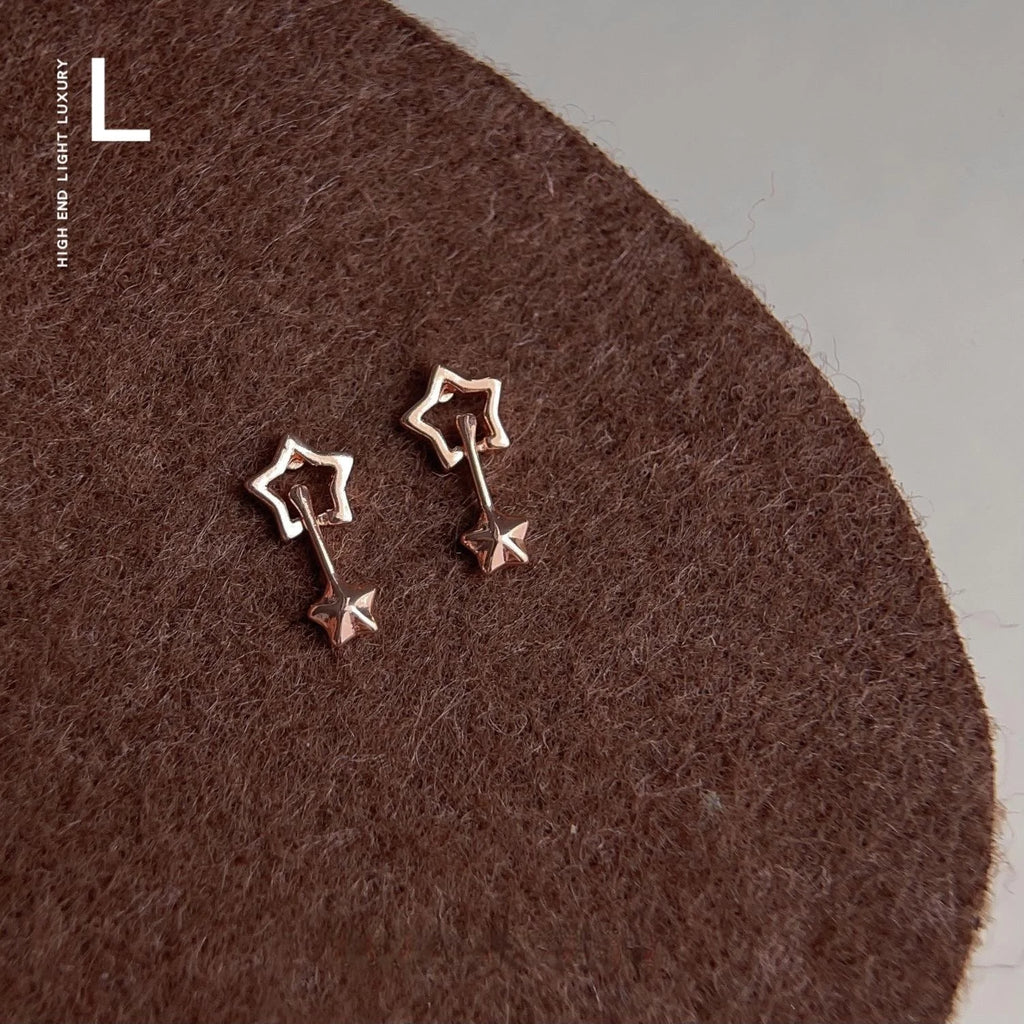 Rose Gold Copper Hollow Star Stud Earrings, Minimalist Versatile Fashion Jewelry