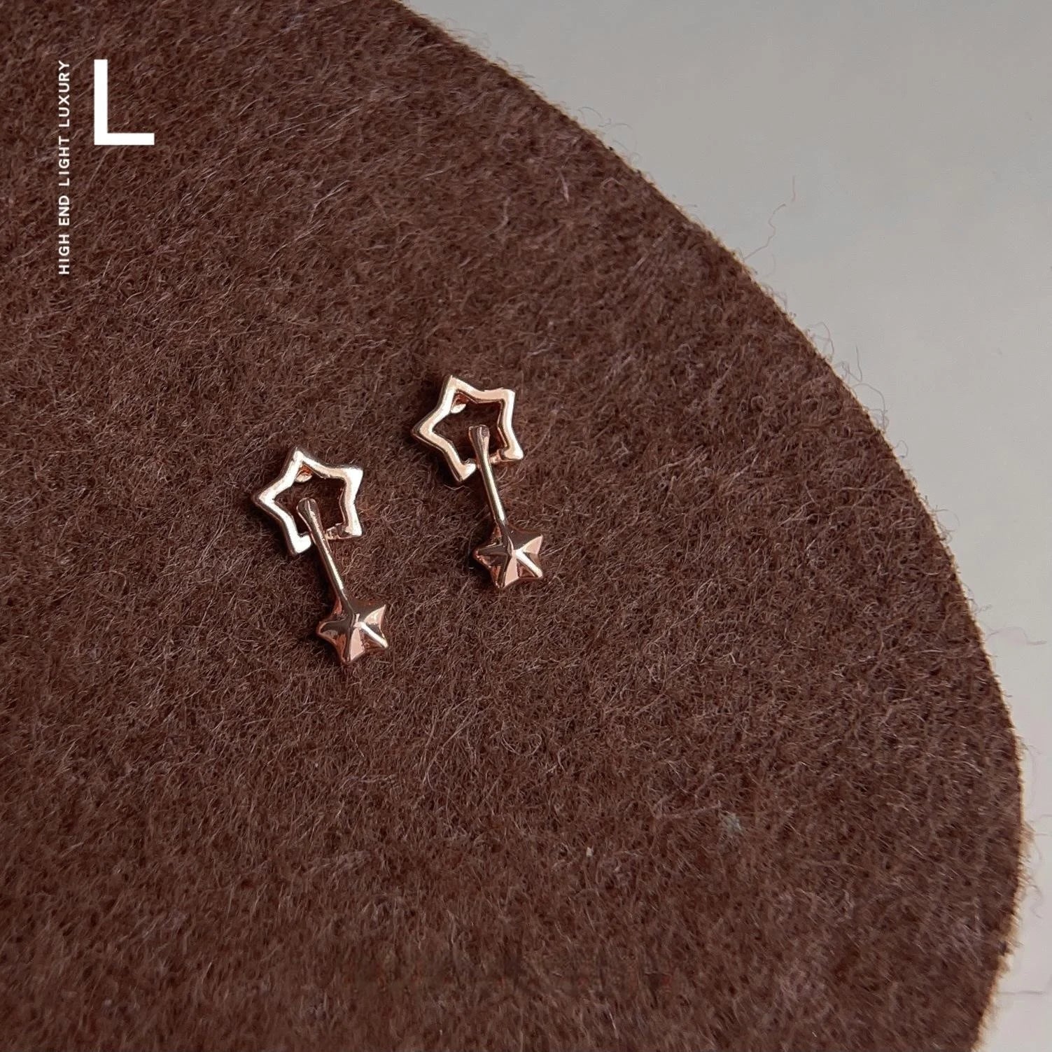 Rose Gold Copper Hollow Star Stud Earrings, Minimalist Versatile Fashion Jewelry