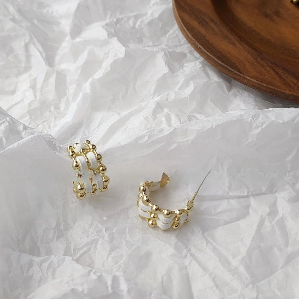 Silver Plated Metal Braided Hoop Stud Earrings For Women Vintage Geometric Office Style
