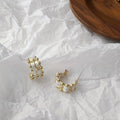 Silver Plated Metal Braided Hoop Stud Earrings For Women Vintage Geometric Office Style