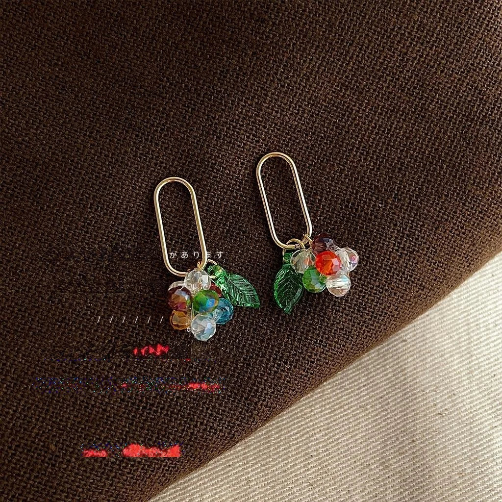 Sweet Floral Glass Crystal Beaded Drop Earrings With 14K Plated