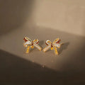 Burgundy Bowknot Micro Pave Zircon Copper Stud Earrings Elegant Fashion Jewelry