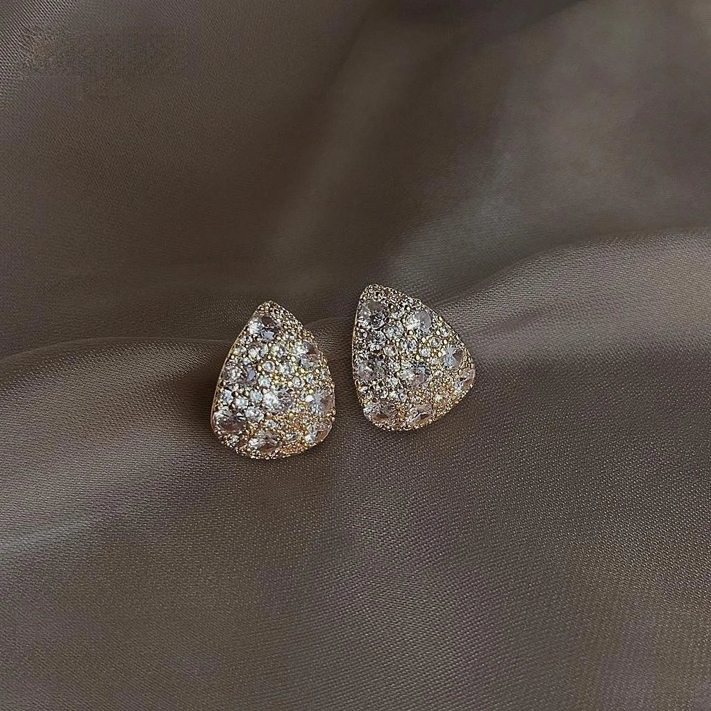 Vintage Copper Teardrop Stud Earrings Micro Pave Zircon Geometric Luxury Earrings