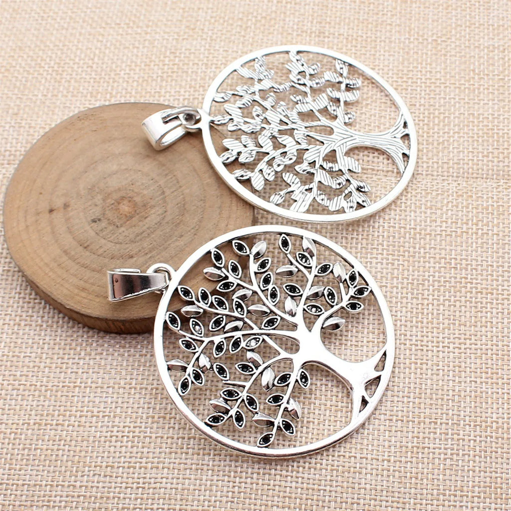 76x60mm 16.7g Antique Silver Zinc Alloy Round Tree Charm Pendant for DIY Necklace Jewelry Making