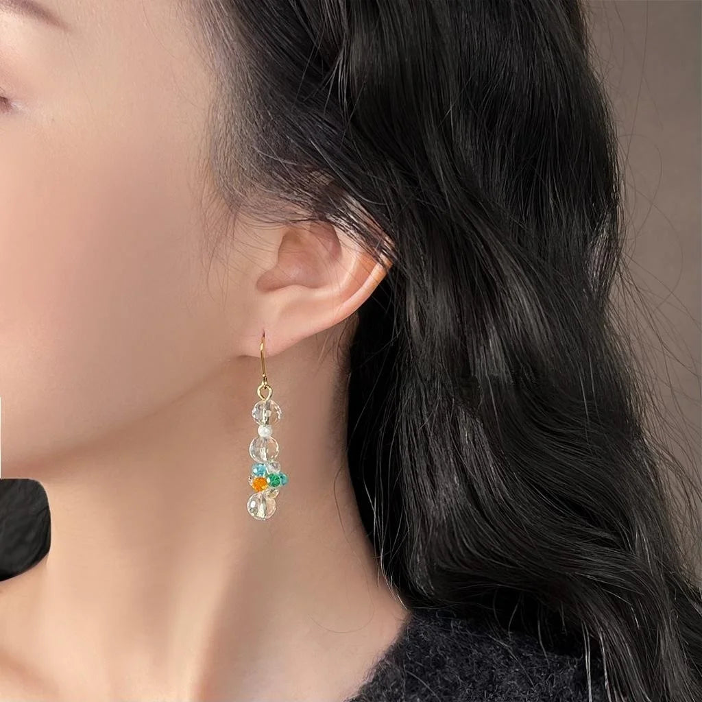 Original Designer Glass Crystal Handmade Fresh Sweet Long Tassel Chain Drop Earrings