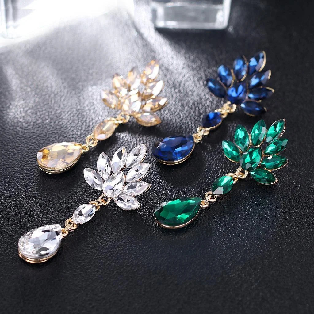 Vintage Bridal Alloy Rhinestone Crystal Teardrop Tassel Earrings Elegant Wedding Party Jewelry