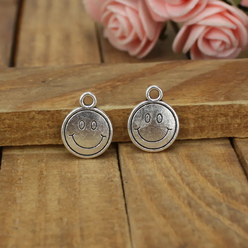 12MM Antique Silver Zinc Alloy Smiley Face Charm Pendant for DIY Necklace Bracelet Jewelry Making