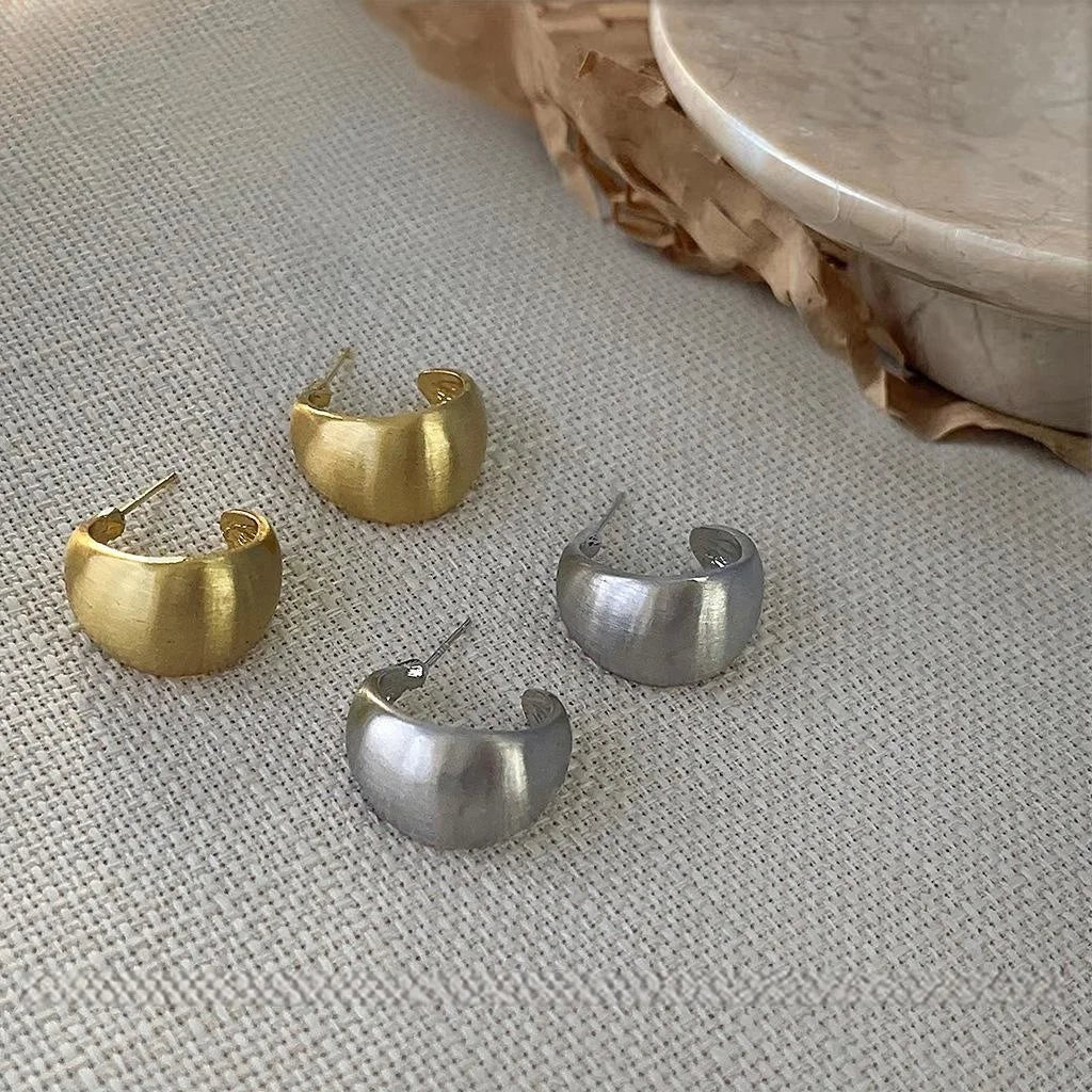 14K Plated Copper Brushed Geometric Ring Drop Earrings With Silver Plated Pins Elegant