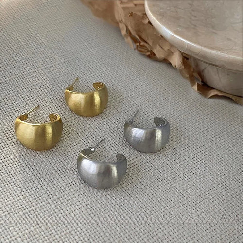 14K Plated Copper Brushed Geometric Ring Drop Earrings With Silver Plated Pins Elegant