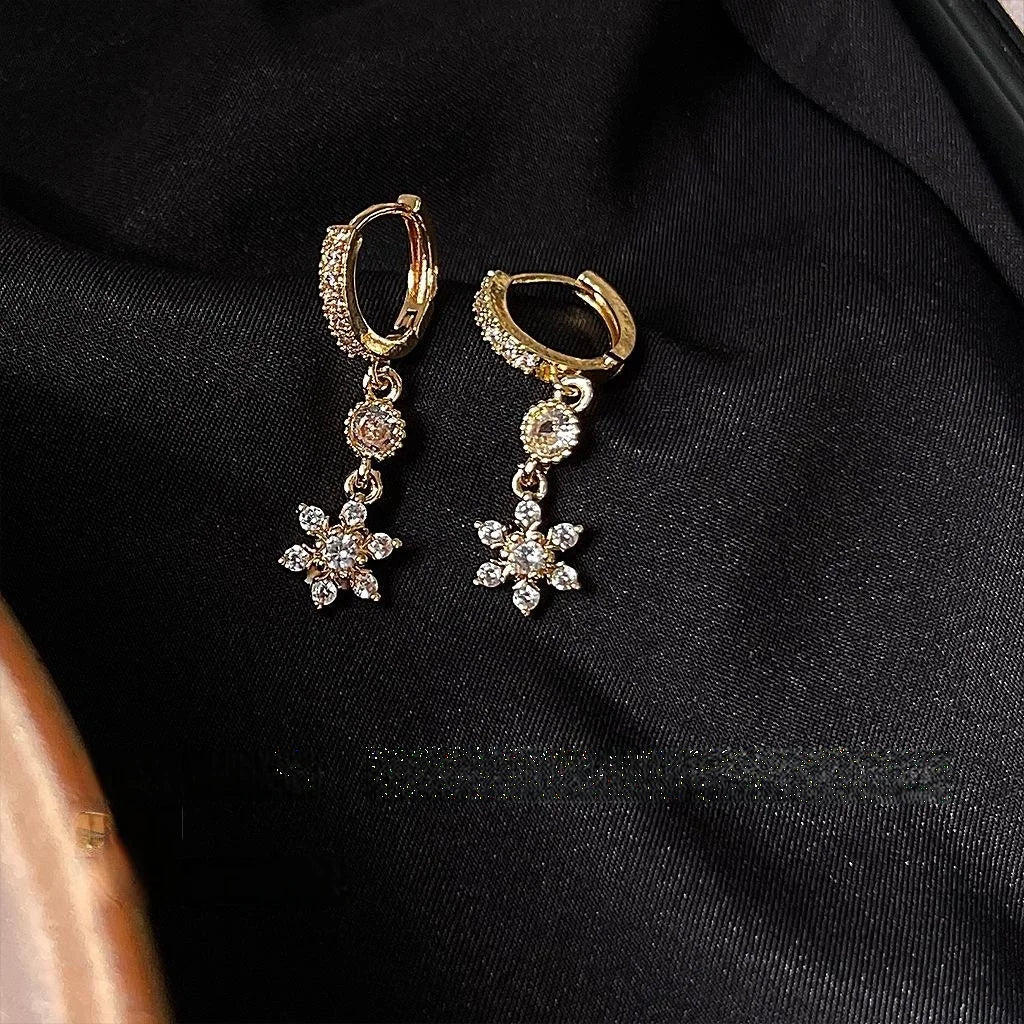 Vintage Palace Style Copper Micro Pave Zircon Flower Drop Earrings For Elegant Banquets