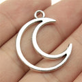 29x24mm 2g Antique Silver Zinc Alloy Hollow Moon Charm Pendant for DIY Celestial Jewelry Making