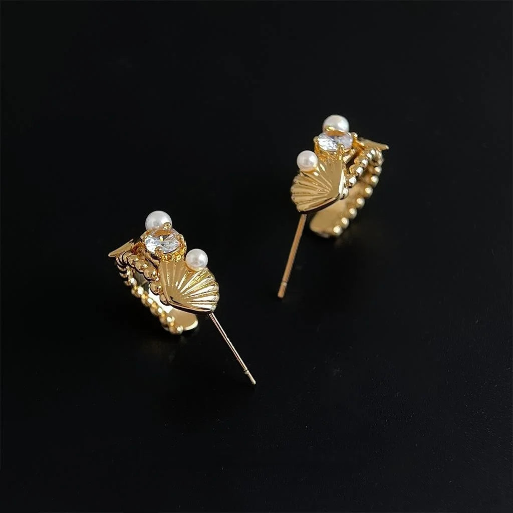 Designer Ocean Starfish Zircon Copper 14K Plated Stud Earrings