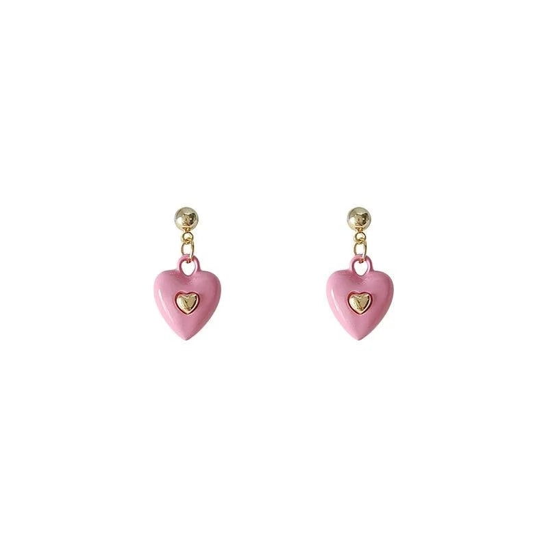 Sweet Minimalist Heart Stud Earrings With Silver-Plated Pins And Enamel Copper Vacation Jewelry