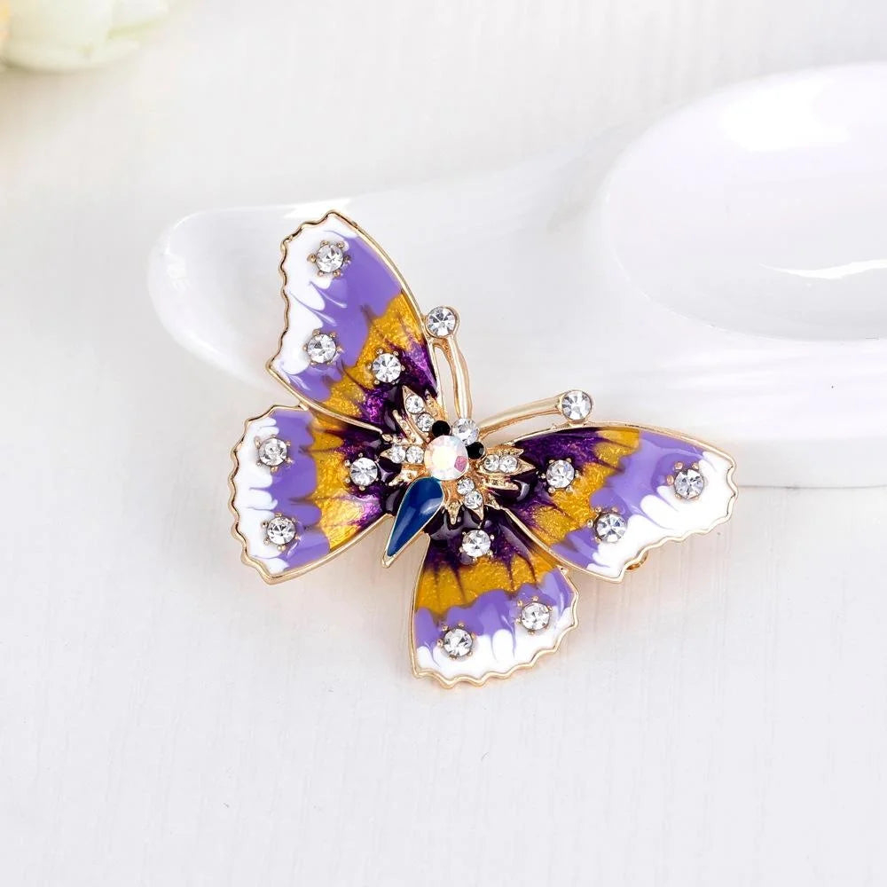 Elegant Enamel Butterfly Brooch With Rhinestone Zircon Accents, Alloy Lapel Pin Corsage Suit Accessory Gift