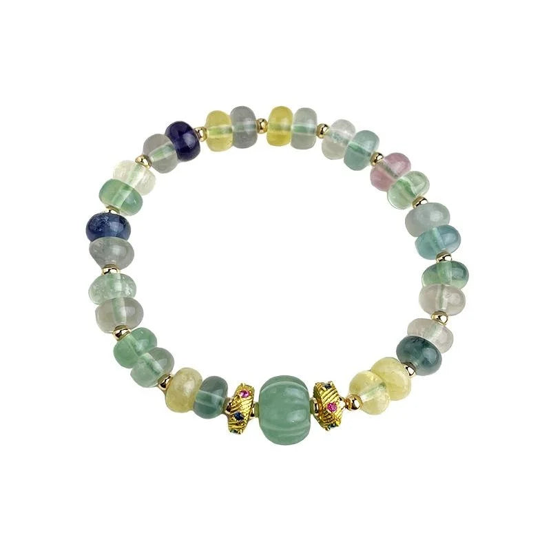 Handmade Natural Stone Bracelet With Zircon Inlay Irregular Geometric Sweet Forest Style Beads
