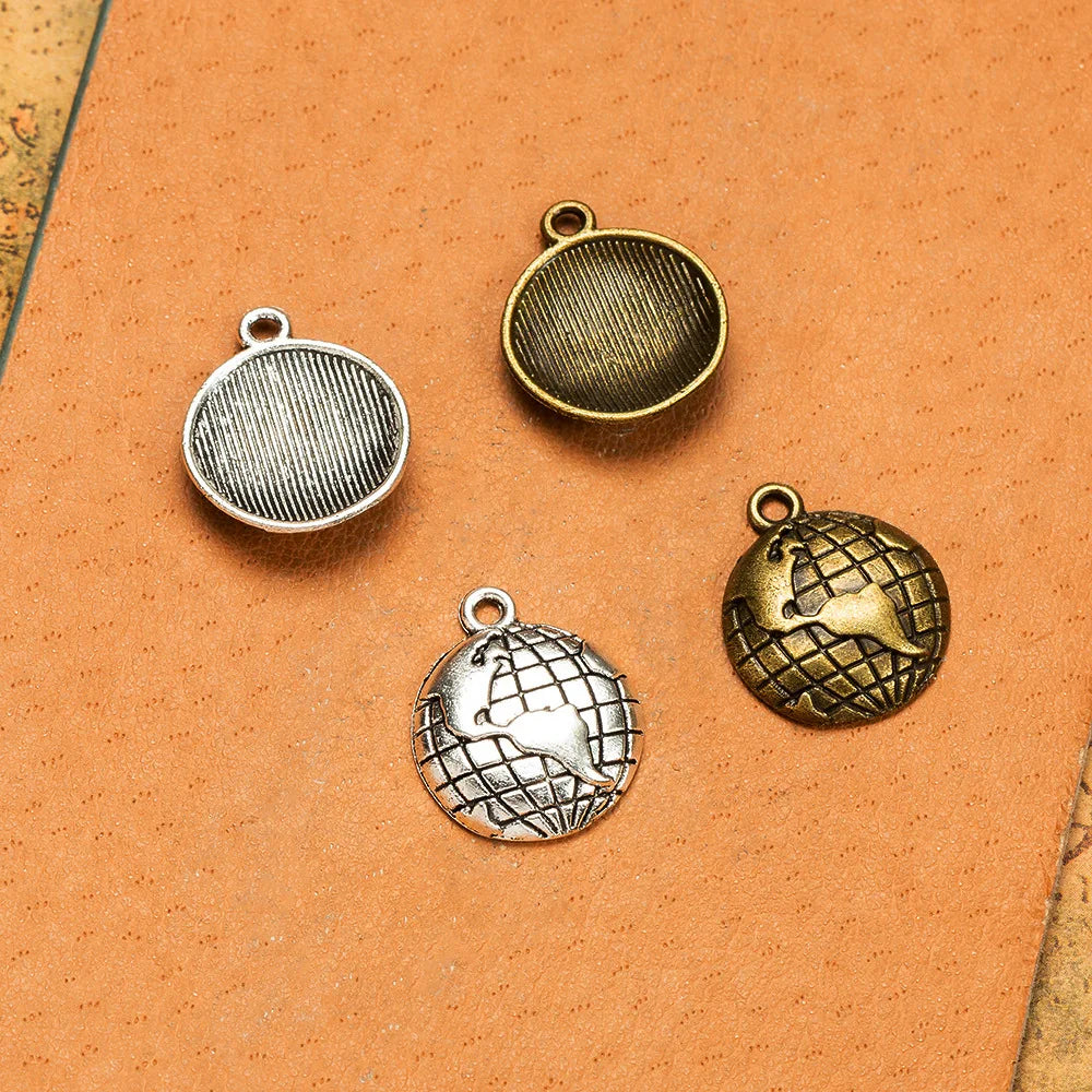 15MM Antique Silver Zinc Alloy Globe Charm Pendant for DIY Necklace Bracelet Jewelry Making