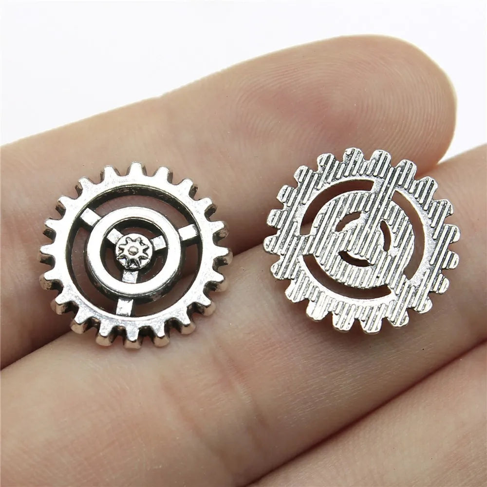 17x17mm 1.5g Antique Silver Zinc Alloy Gear Charm Pendant for DIY Steampunk Jewelry Making