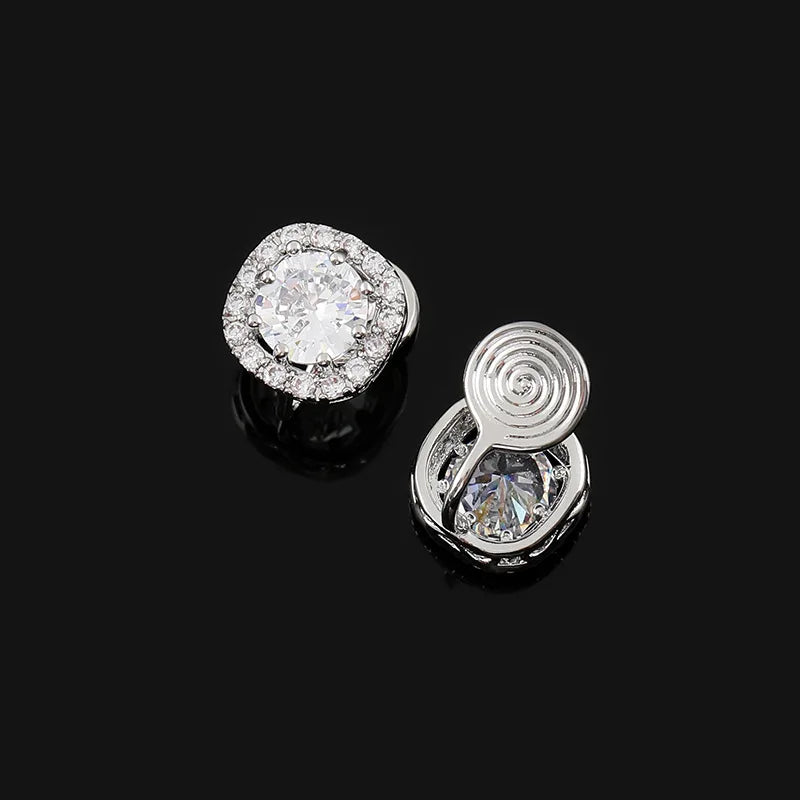 Elegant Square Halo Zircon Stud & Clip On No Piercing For Women Luxury Sparkling Alloy Earrings