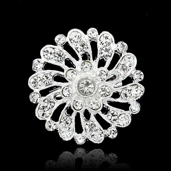Elegant Sunflower Rhinestone Alloy Brooch, Silver Tone Floral Lapel Pin Corsage For Women's Suit Gift