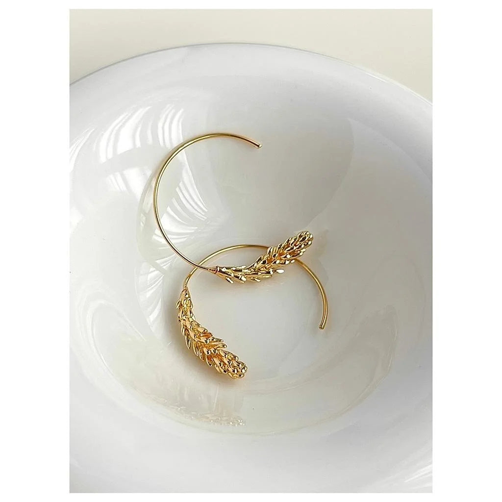 14K Gold Plated Copper Wheat Drop Earrings For Women, Light Luxury Elegant Designer Jewelry