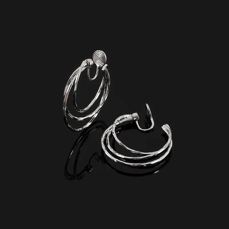 Elegant Silver Alloy Multi Layer Spiral Hoop Stud & Clip On No Piercing Statement Earrings
