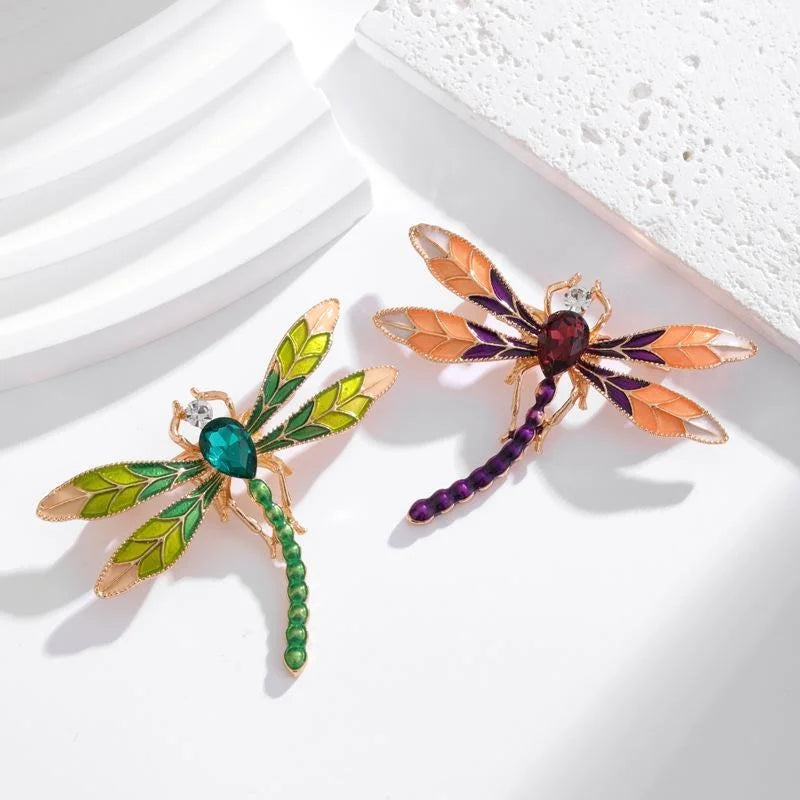 Elegant Enamel Dragonfly Brooch With Green Rhinestone, Alloy Lapel Pin Corsage Suit Accessory Gift