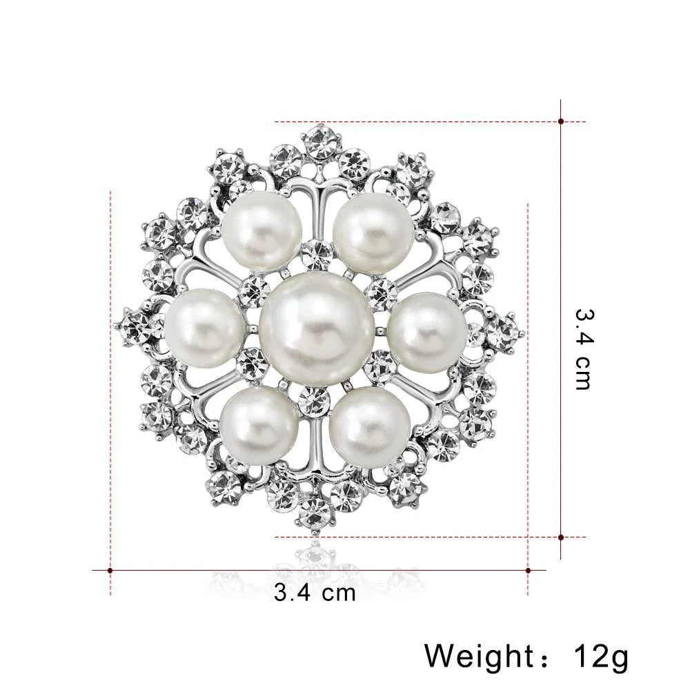 Elegant Korean Style Faux Pearl Rhinestone Flower Brooch, Gold Alloy Lapel Pin Corsage For Suits And Gifts