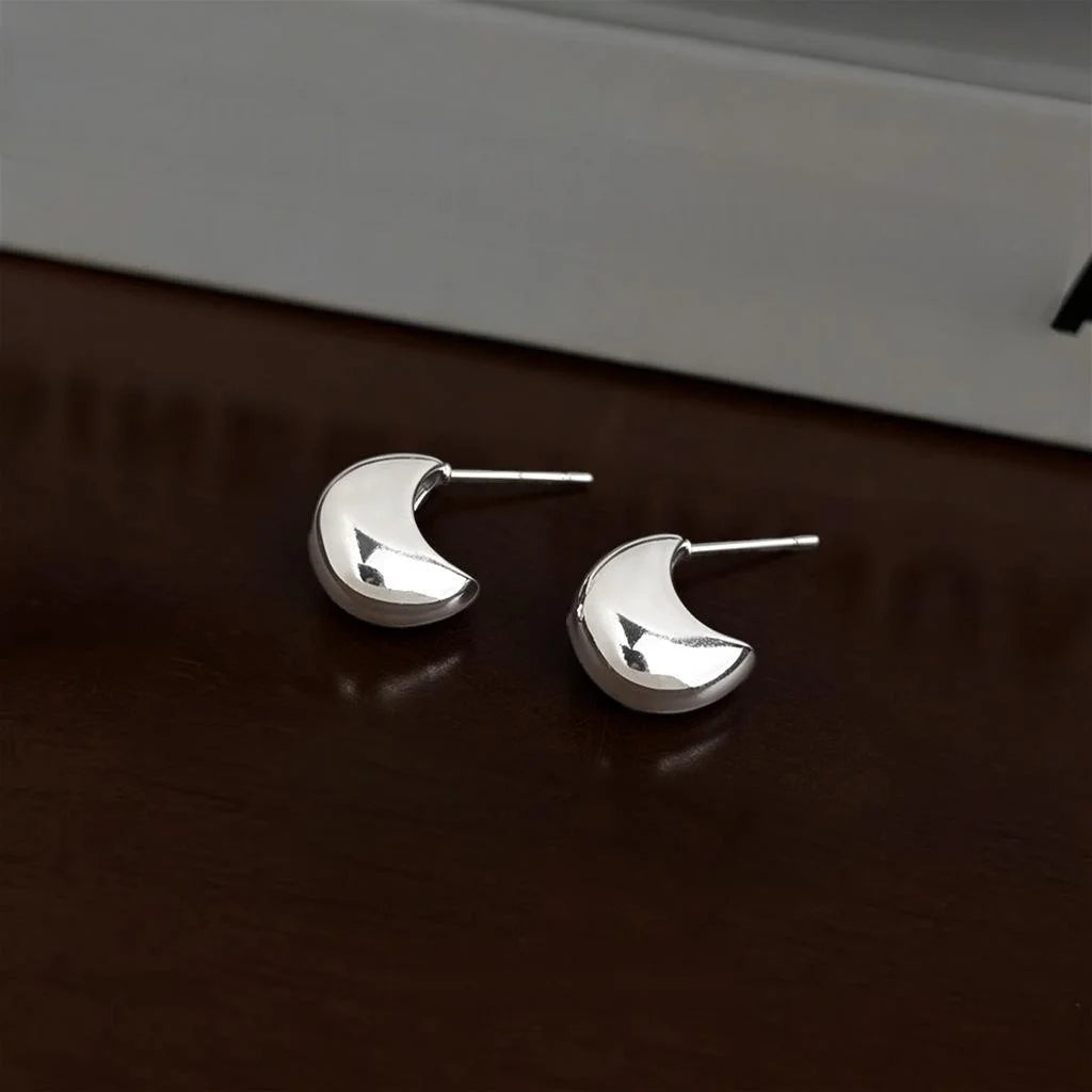 Minimalist Eco Copper Waterdrop Stud Earrings Silver Plated Smooth Oval Commuter Jewelry