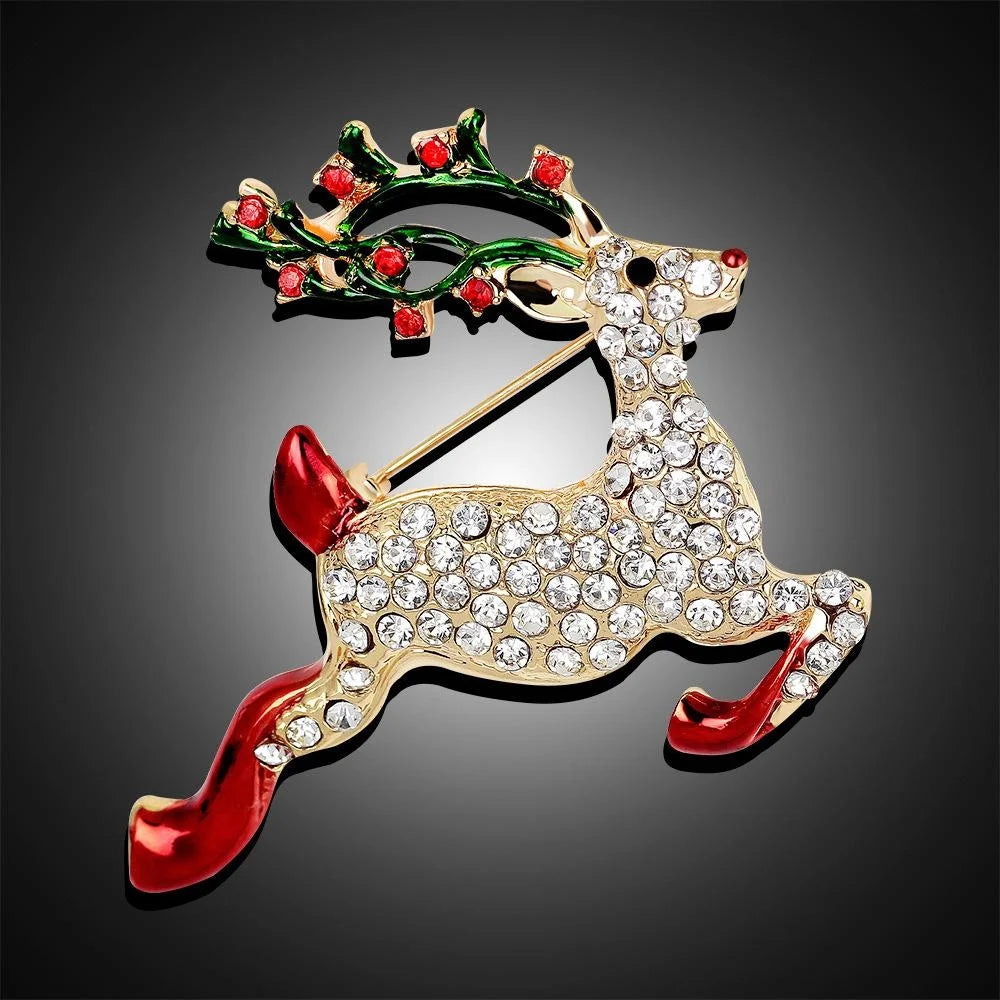 Luxury Christmas Reindeer Rhinestone Enamel Alloy Brooch, Elegant Deer Lapel Pin Corsage Suit Accessory Gift