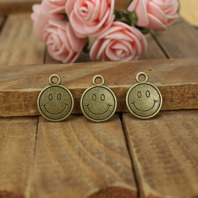 12MM Antique Silver Zinc Alloy Smiley Face Charm Pendant for DIY Necklace Bracelet Jewelry Making