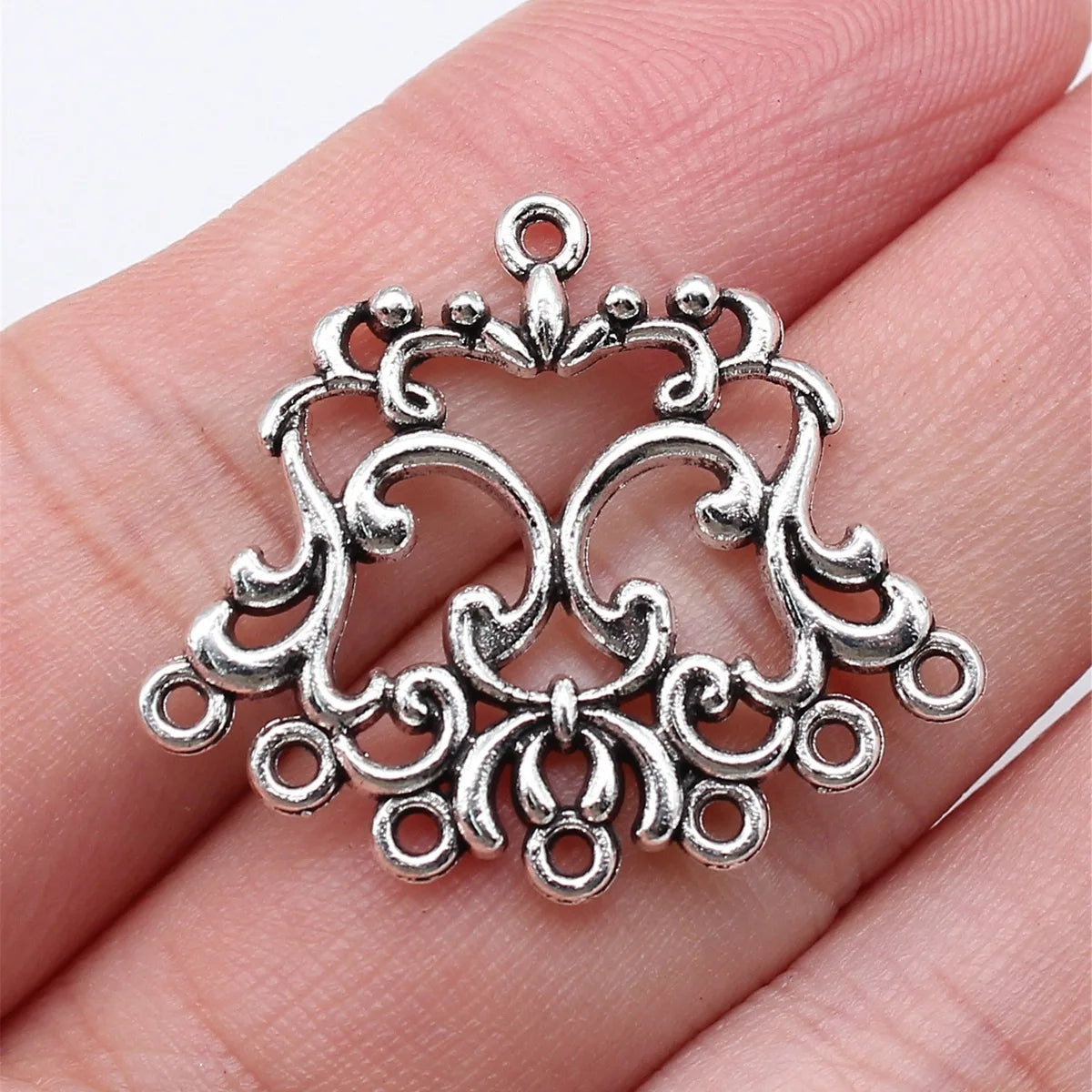 26x30mm 2.8g Antique Silver Zinc Alloy Geometric Flower Earring Connector Charms for DIY Earrings