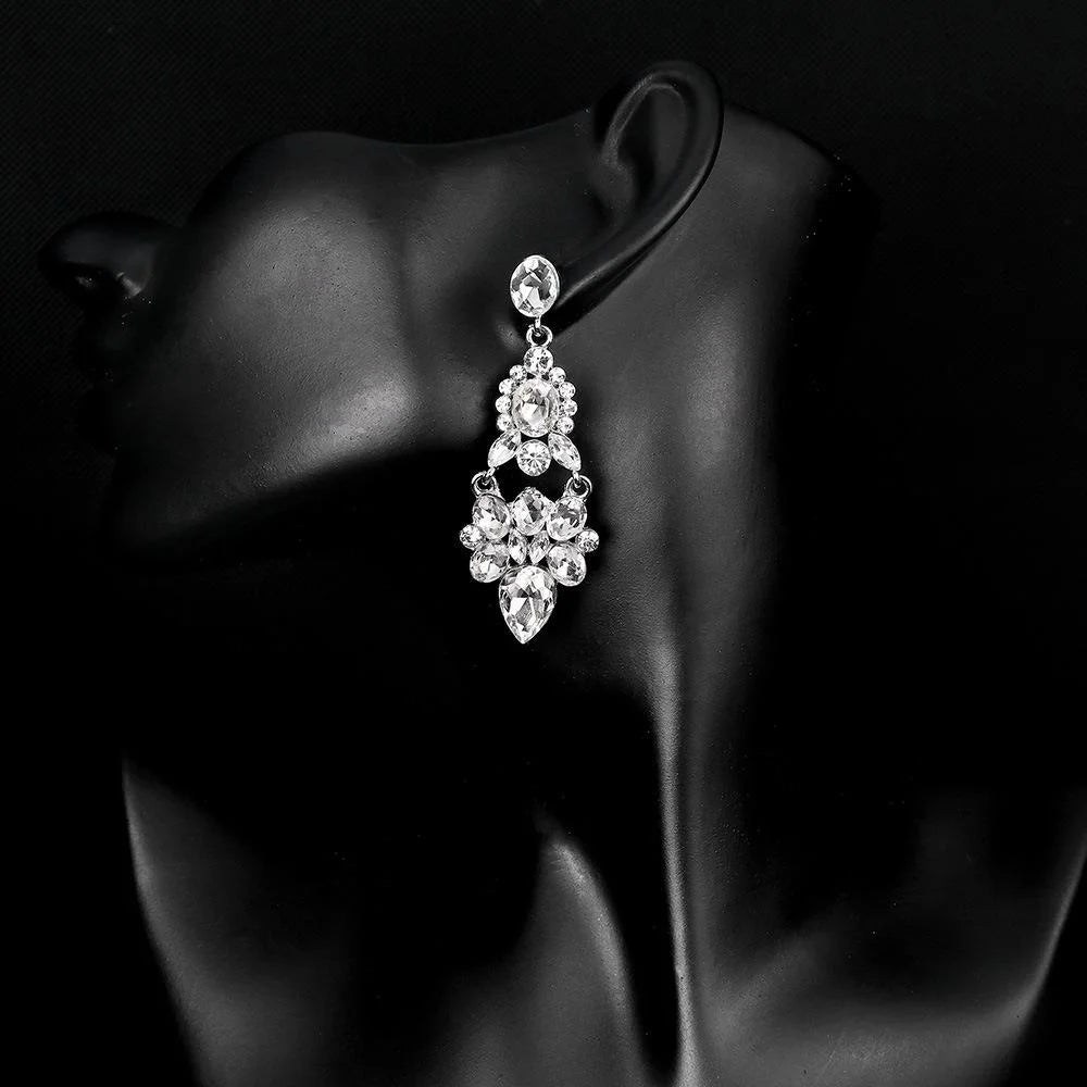 Elegant Bridal Green Glass Crystal Rhinestone Alloy Chandelier Tassel Earrings For Wedding Party Gift