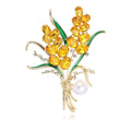 Elegant Wheat Bouquet Brooch With Pearl, Amber Rhinestone And Green Enamel Lapel Pin Suit Accessory Gift