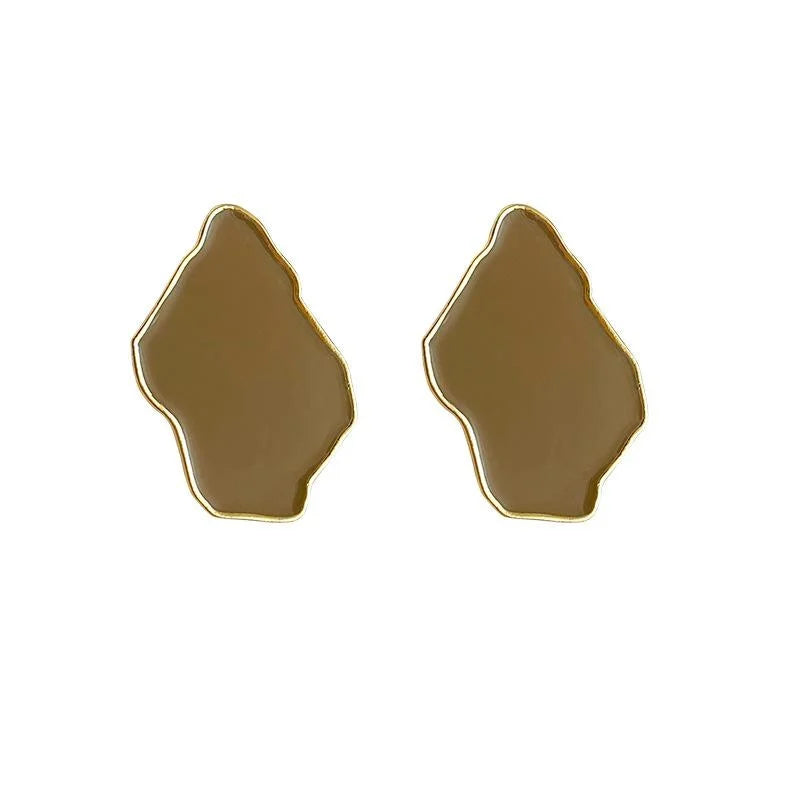 French Vintage Irregular Green Enamel Metal Geometric Stud Earrings For Women
