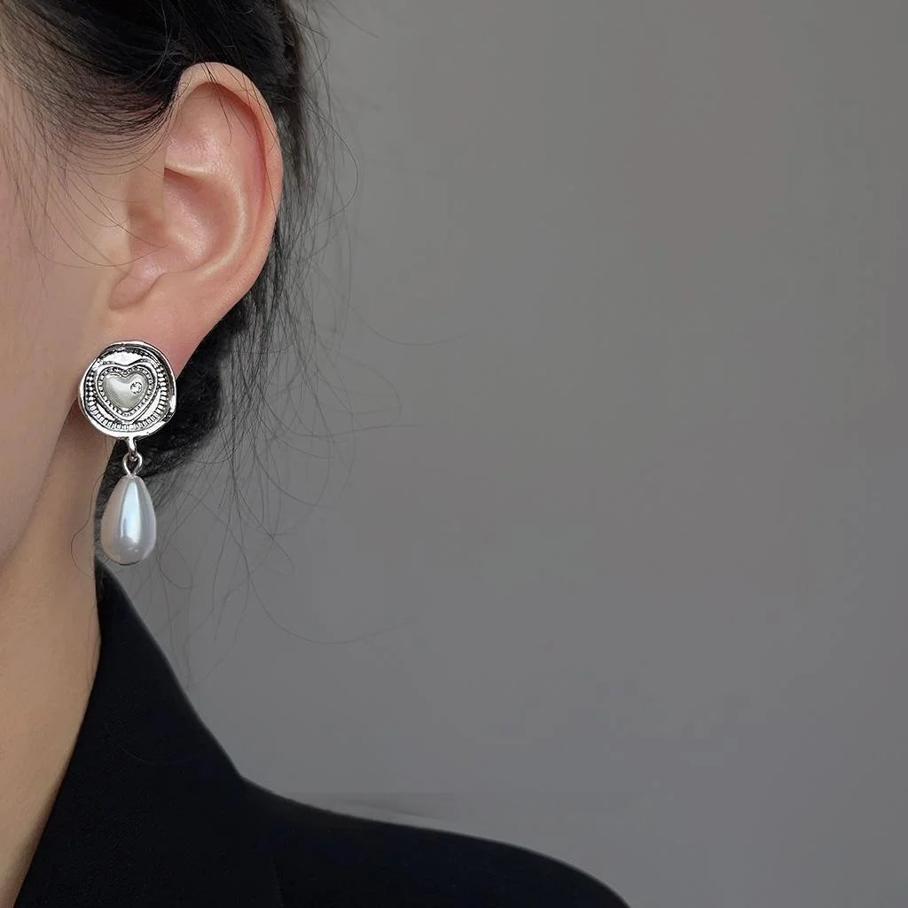 Vintage Hong Kong Style Geometric Teardrop Copper Drop Earrings With Silver Plated Pins