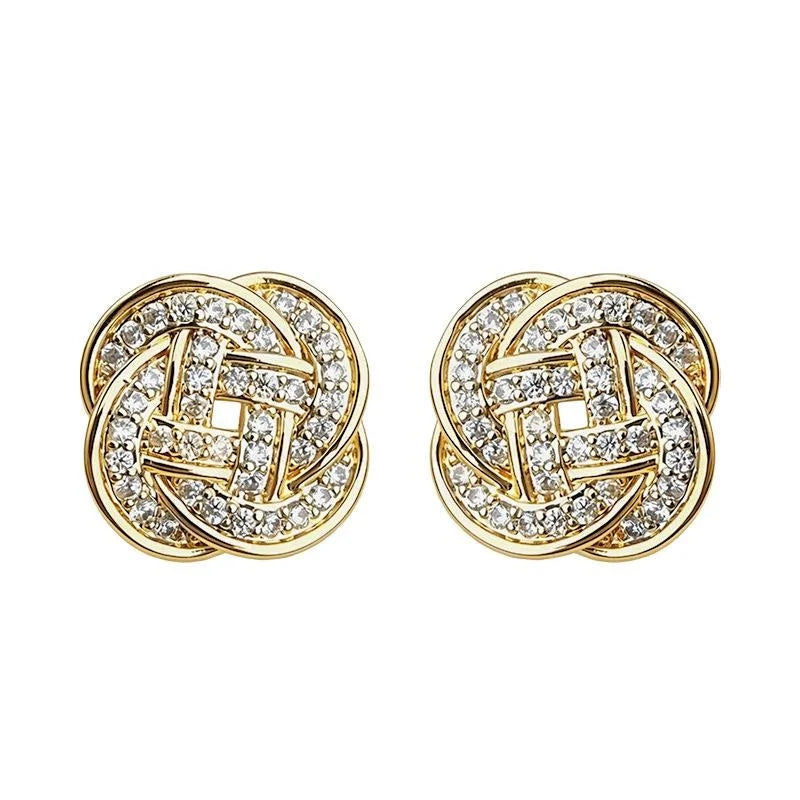 Old Money Style Micro Pave Zircon Geometric Flower Eco-Friendly Copper Stud Earrings
