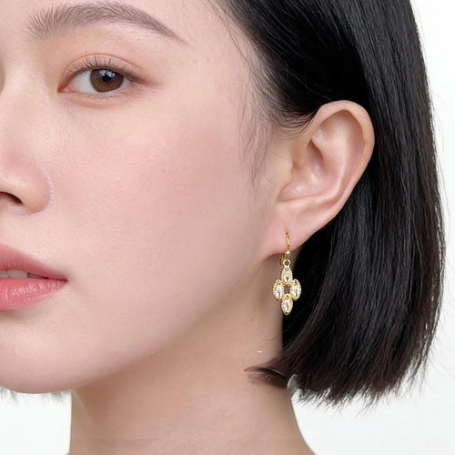 Light Luxury Micro Pave Zircon Copper Geometric Diamond Hollow Drop Earrings