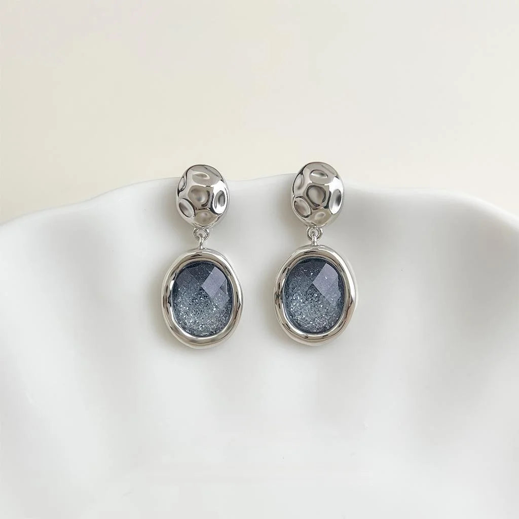 Light Luxury Starry Sky Geometric Round Resin Copper Drop Earrings