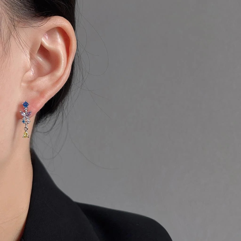 Mini Teardrop Micro Pave Zircon Copper Stud Earrings Silver Plated Light Luxury Jewelry