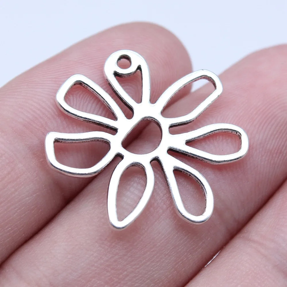 24x25mm 1.5g Multicolor Zinc Alloy Irregular Hollow Flower Charm Pendant for DIY Necklace Bracelet Making