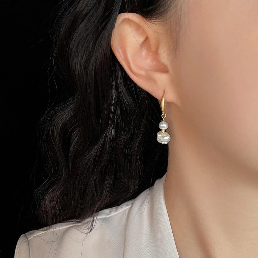 Baroque Irregular Freshwater Pearl Drop Earrings Light Luxury Designer Geometric Jewelry